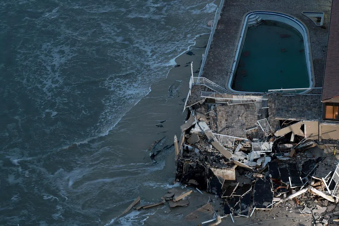 A condominium building damaged on Nov 10, 2022 in Daytona Beach, Florida.