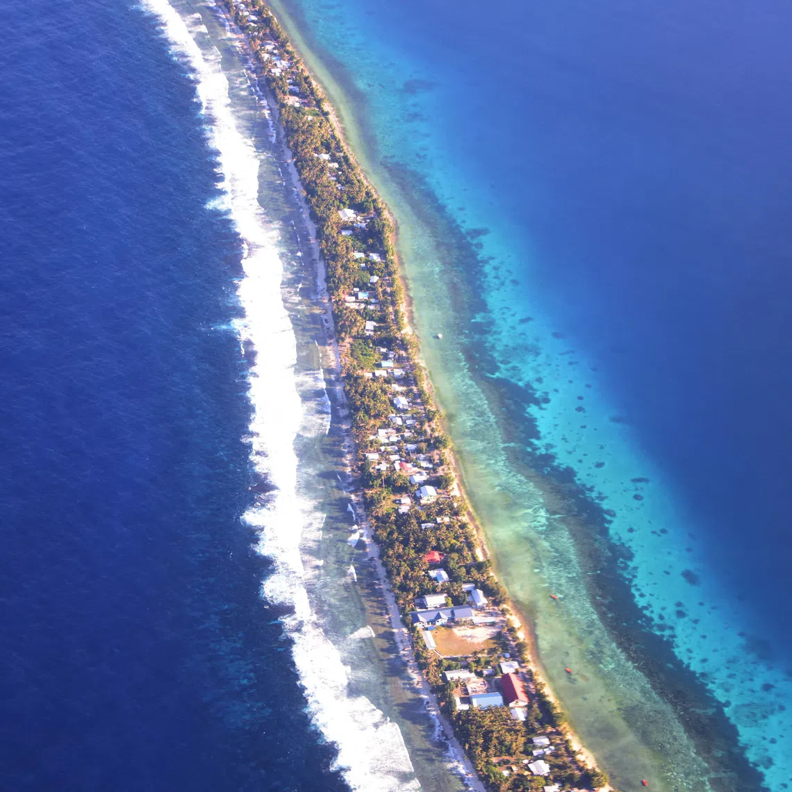 An aerial view of Funafuti, Tuvalu’s most populous island.