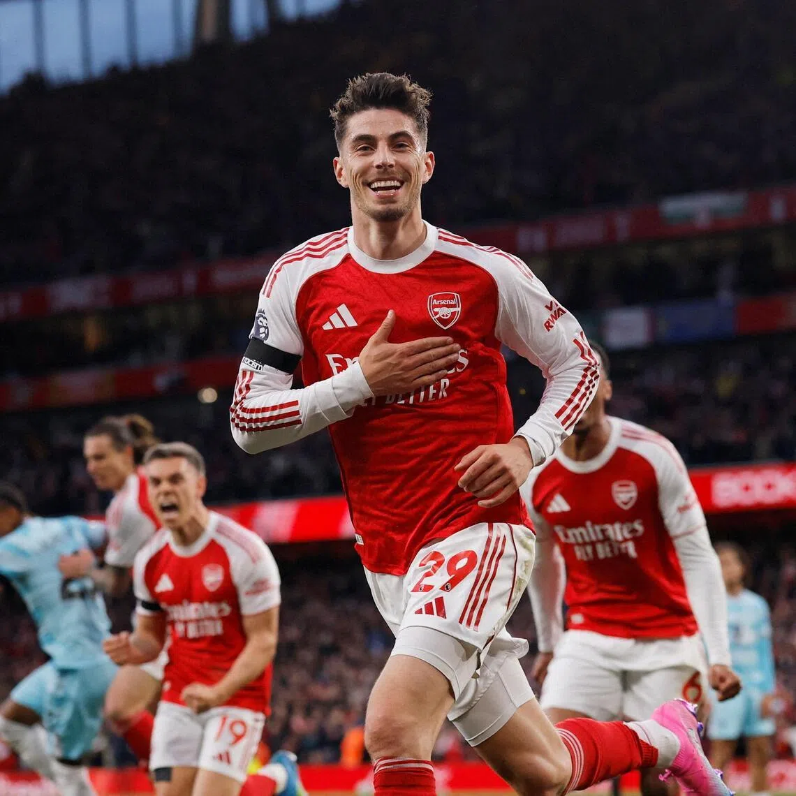 Arsenal's Kai Havertz celebrates scoring their first goal against Burnley on May 18.  The Premier League announced the subscription options and pricing for the service, which will launch in Singapore next season.