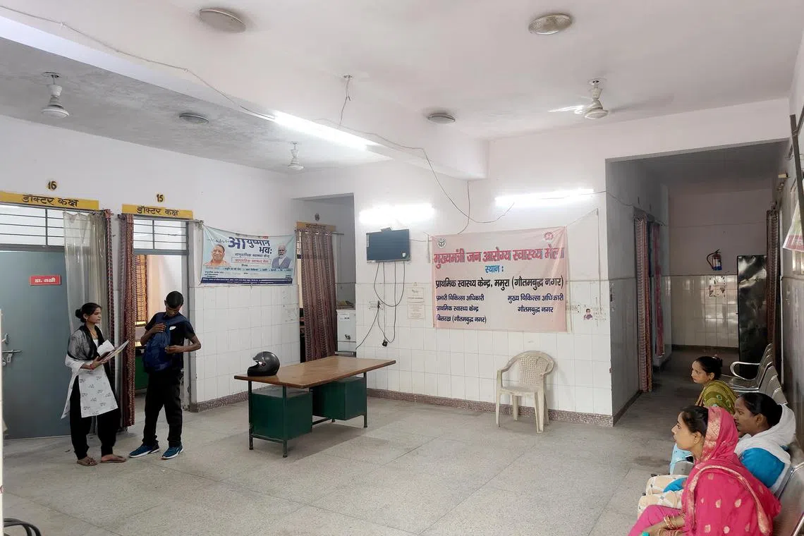 ddmandir - IMG20240715131450: A view of the waiting area at the Ayushman Arogya Mandir health clinic at Mamura village in Noida, near the Indian capital of New Delhi.  

Credit: Debarshi Dasgupta