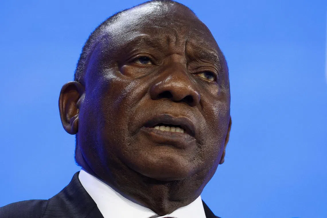 South African President Cyril Ramaphosa looks on during the 55th annual World Economic Forum (WEF) meeting in Davos, Switzerland, January 21, 2025. REUTERS/Yves Herman
