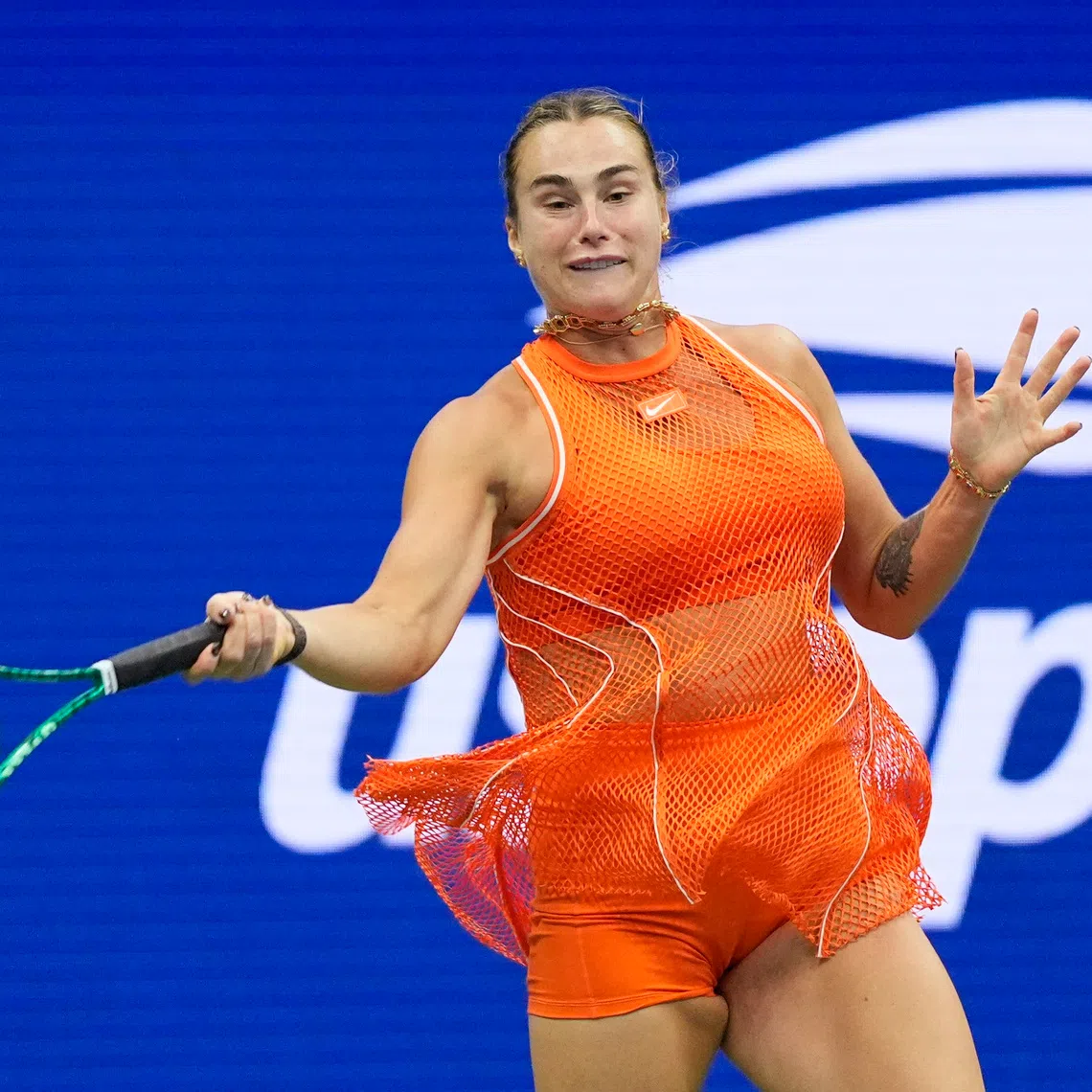 Tennis - U.S. Open - Flushing Meadows, New York, United States - September 6, 2026 Belarus' Aryna Sabalenka in action during her round of 16 match against Taylor Townsend of the U.S. REUTERS/Eduardo Munoz