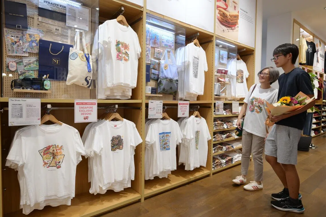 Winning T-shirt designs from the November 2025 UTme! x ST180 Design Contest at Uniqlo at Orchard Central.