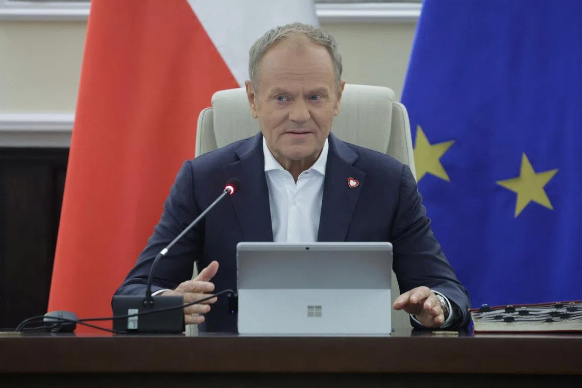 Polish Prime Minister Donald Tusk speaks during government sitting in Warsaw, Poland, March 24, 2026. Kuba Atys/ Agencja Wyborcza.pl via via REUTERS