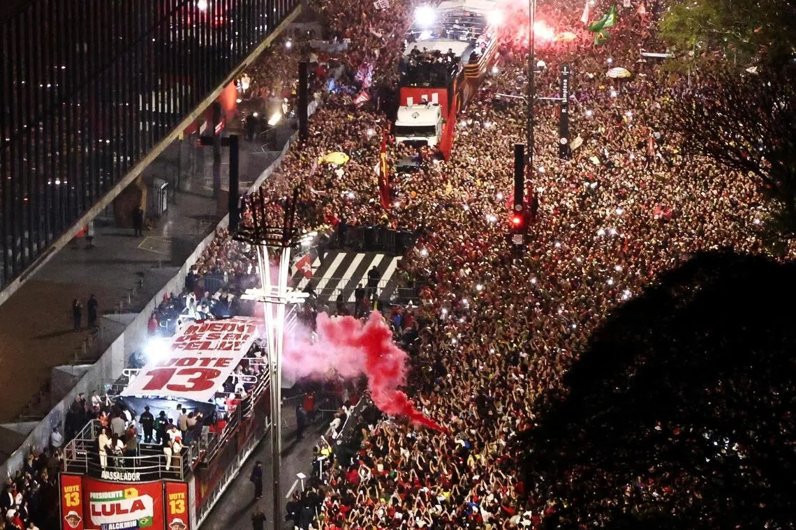 Thousands of supporters spilled onto the streets celebrating President Luiz Inacio Lula da Silva’s victory.