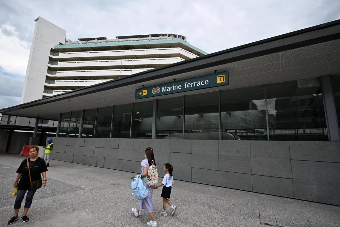 NOTE: Embargoed until May 4, 2024, 1800hrs.
ST20240502_202479945841 Kua Chee Siong/ eltel02/
The Marine Terrace station on May 2, 2024.
A special media preview of seven Thomson-East Coast Line Stage 4 stations on May 2, 2024, ahead of the opening on June 23, 2024.
LTA explains the architectural features and the unique Art In Transit installations for each station. Some of the artists will also be present to share about their artwork.