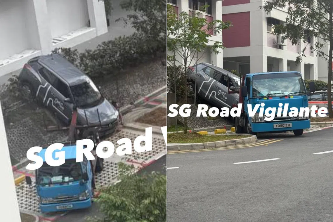 In a video of the incident uploaded online, the GetGo car is seen with a part of its right front wheel attached to a tow truck. 