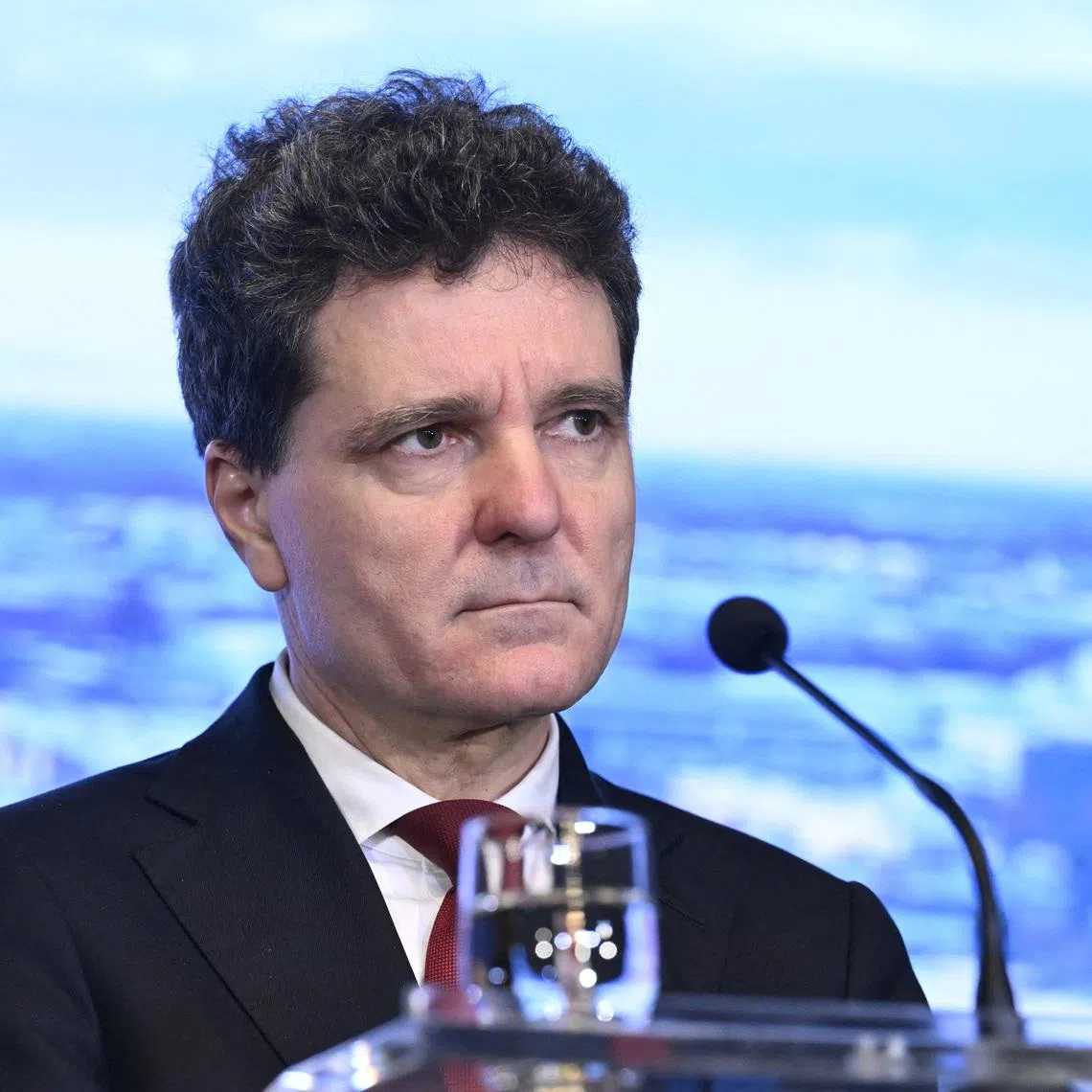 FILE PHOTO: Romania's President Nicusor Dan attends a press conference on the day of the Eastern Flank Summit in Helsinki, Finland December 16, 2025.   Lehtikuva/Heikki Saukkomaa/via REUTERS /File Photo