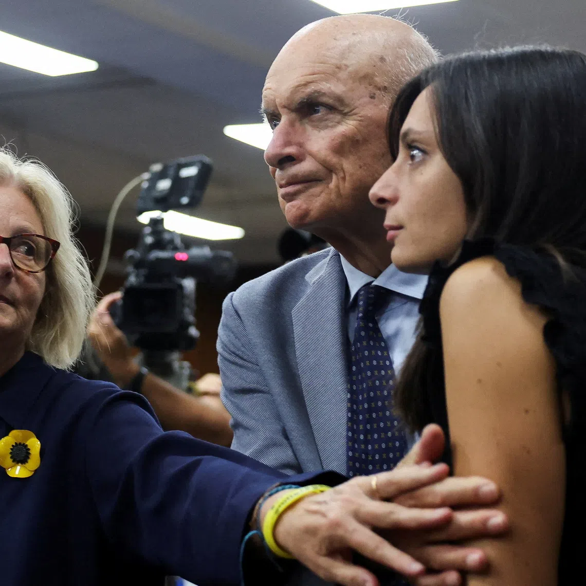 Italian student Giulio Regeni's parents, Claudio and Paola Regeni, and his sister react after the verdict in the trial of four Egyptian security officers accused of the kidnapping, torture and murder of Giulio Regeni in Cairo in 2016, in Rome, Italy, September 28, 2026. REUTERS/Yara Nardi     TPX IMAGES OF THE DAY