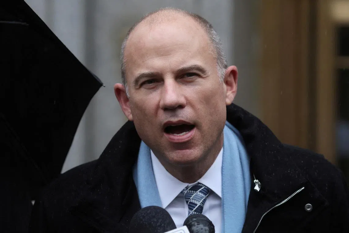 FILE PHOTO: Former attorney Michael Avenatti speaks to the press after the guilty verdict in his criminal trial, at the United States Courthouse in the Manhattan borough of New York City, U.S., February 4, 2022. REUTERS/Brendan McDermid/File Photo