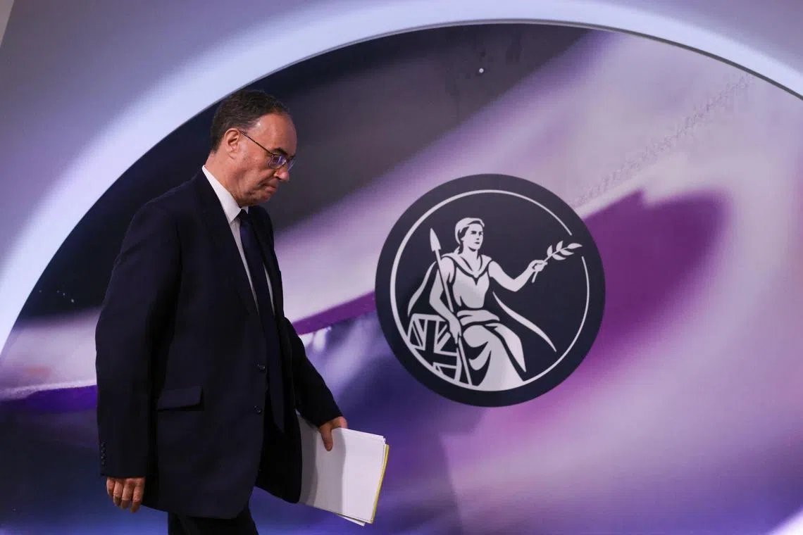 Andrew Bailey, governor of the Bank of England (BOE), at the Monetary Policy Report news conference at the bank's headquarters in the City of London, UK, on Thursday, Feb. 6, 2025. The Bank of England’s Monetary Policy Committee voted to cut interest rates to a 19-month low but struck a hawkish tone by signalling that only two more reductions are needed to bring inflation back to the 2% target. Photographer: Hollie Adams/Bloomberg