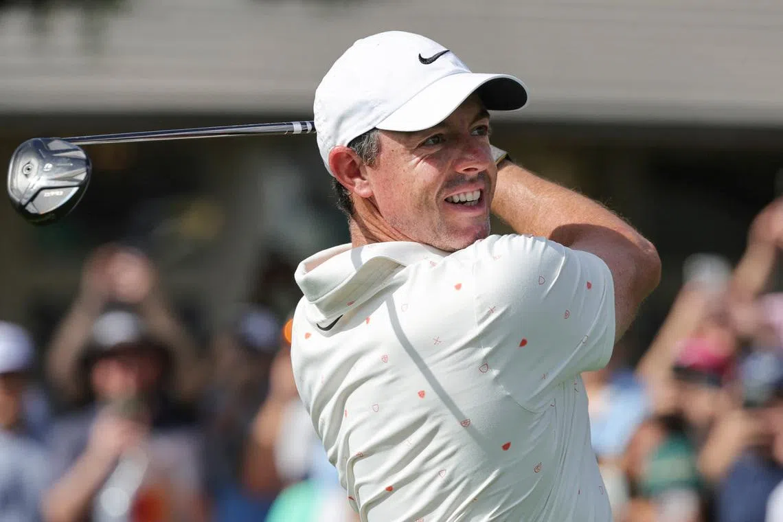Mar 6, 2026; Orlando, Florida, USA;  Rory McIlroy plays his shot from the first tee during the second round of the Arnold Palmer Invitational golf tournament. Mandatory Credit: Reinhold Matay-Imagn Images