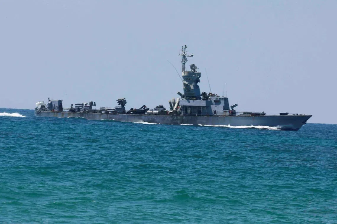 A view of an Iron Dome anti-missile battery on an Israeli Saar-6 corvette warship off the shore of Haifa on Aug 1. Tensions in the Middle East have been mounting and many fear a widening of Israel’s war in Gaza.