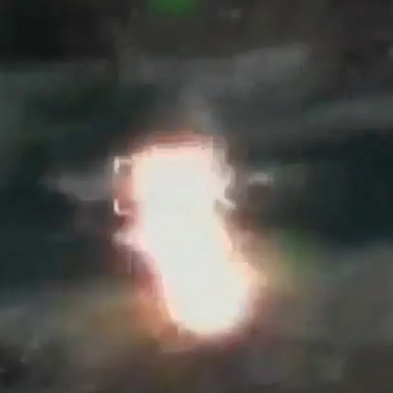 A screenshot from a video circulating online that is said to show the Israeli strike on Quds Force member Hussein Mahmud Marshad al-Jawhari.