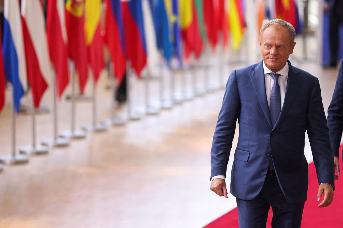 Poland's Prime Minister Donald Tusk attends a European Union leaders' summit in Brussels, Belgium June 27, 2024. REUTERS/Johanna Geron