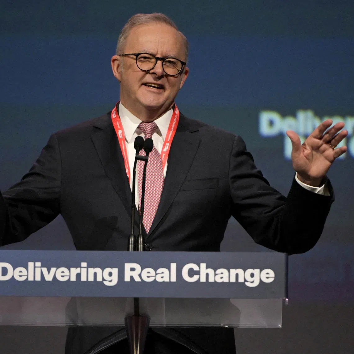 Australian Prime Minister Anthony Albanese delivers his opening remarks to the 2026 ALP National Conference in Adelaide, Australia, July 23, 2026. REUTERS/Tracey Nearmy      TPX IMAGES OF THE DAY