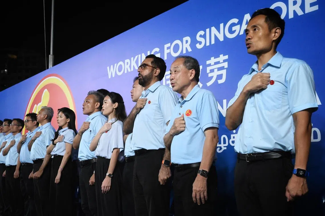 WP candidates on stage at the party’s last rally at Anderson Serangoon Junior College on May 1.