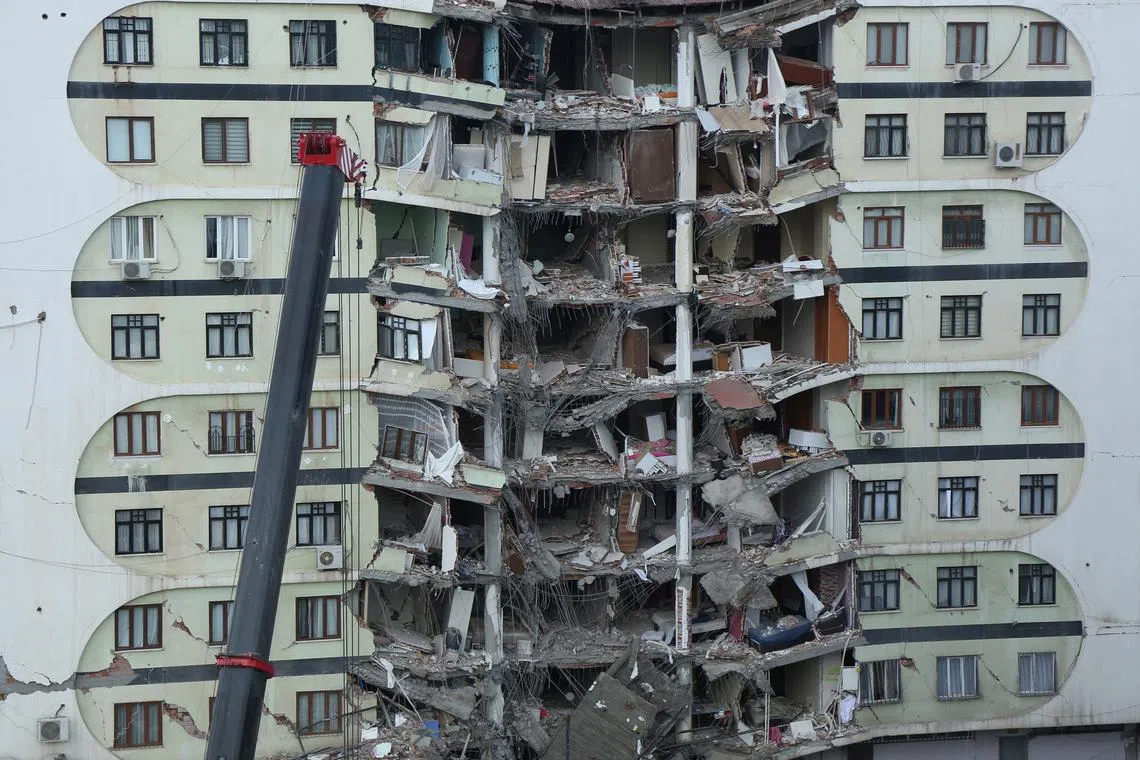 A view of a damaged building, following an earthquake in Diyarbakir, Turkey, Feb 6, 2023. 