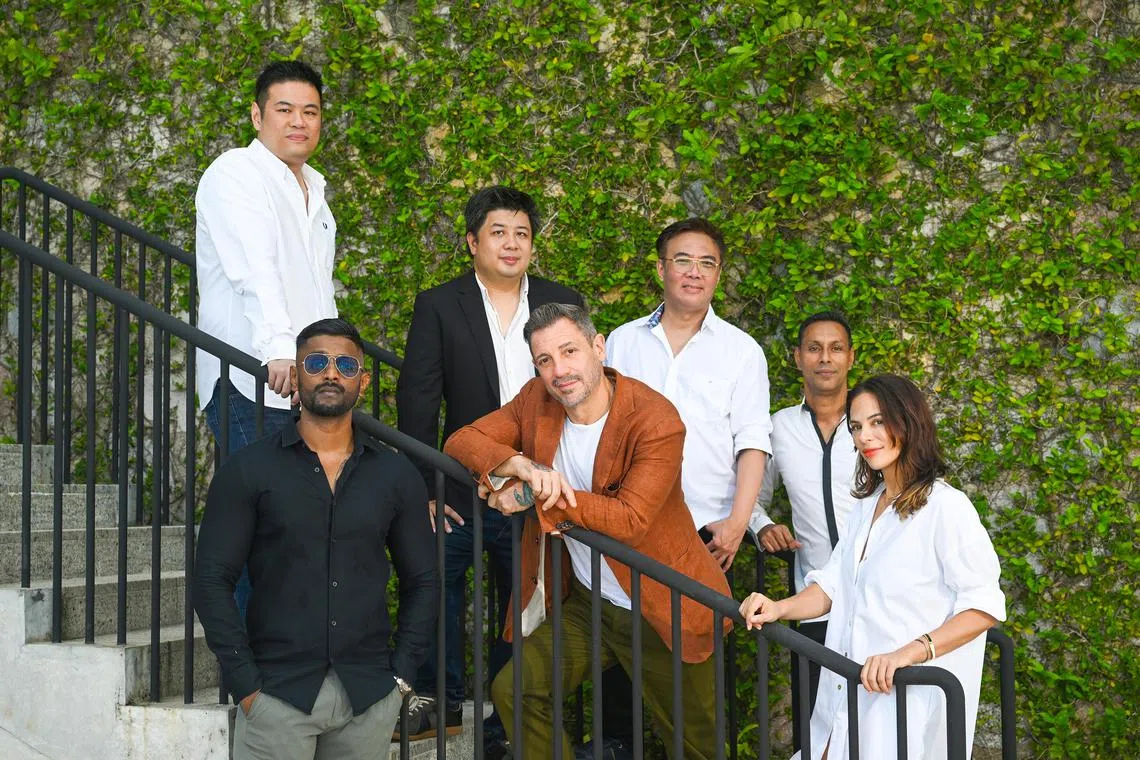 ST20240506_202445316216 arcotu Anjali Raguraman/ Azmi Athni//

Executive directors for the new lifestyle and entertainment venue dubbed "Centre Of The Universe" (from left) Cedric Chong, Sanji Van, Philip Poon,  Joshua Schwartz, Cher Ng, Mikey M.S., and Sarissa Rodriguez-Schwartz.

ST PHOTO: AZMI ATHNI
