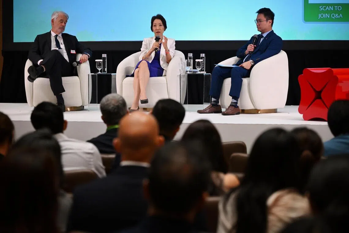 Mr Sean Kidney, CEO of the Climate Bonds Initiative; Minister for Sustainability and the Environment Grace Fu and Mr Kelvin Wong, Chief Sustainability Officer, DBS, in conversation on May 19.