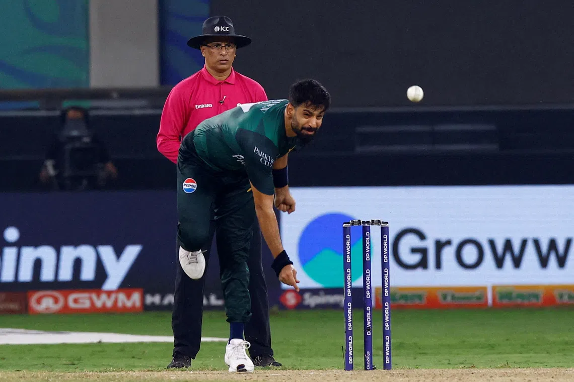 FILE PHOTO: Cricket - Asia Cup - Final - India v Pakistan - Dubai International Cricket Stadium, Dubai, United Arab Emirates - September 28, 2025 Pakistan's Haris Rauf in action REUTERS/Raghed Waked/File Photo