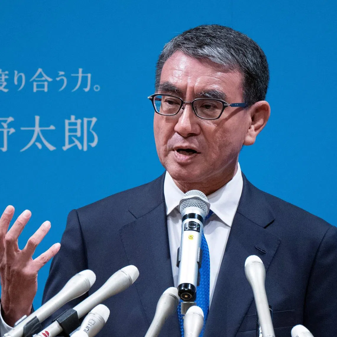 Touting his experience as foreign affairs chief, Mr Kono said he can help steer the world.