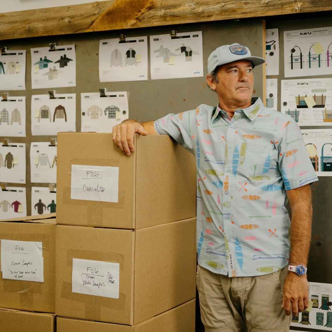 Barry Barr, founder of KAVU True Outdoor Wear, at the firmÕs offices in Seattle, Aug. 8, 2025. Businesses that had been in a holding pattern during the early months of the Trump administrationÕs trade war are starting to plan ahead with more conviction; for KAVU, it will mean higher prices to consumers on many items. ÒWhat we need to thrive is stability and not chaos,Ó Barr said. (Grant Hindsley/The New York Times)