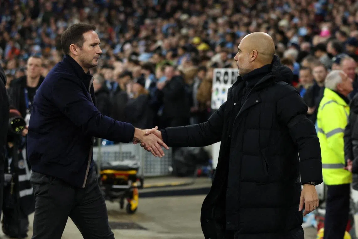 Frank Lampard's (left) Chelsea and Pep Guardiola's Manchester City meet in the Premier League on Sunday.