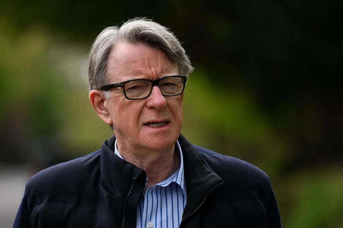 Former British ambassador to the U.S. Peter Mandelson walks outside his residence in London, Britain, April 17, 2026. REUTERS/Chris J Ratcliffe