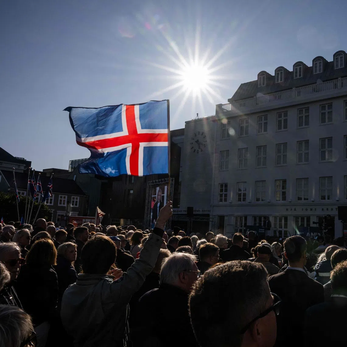 Supporters of the campaign against reopening Iceland’s EU accession negotiations at a rally in Reykjavik on Aug 27.