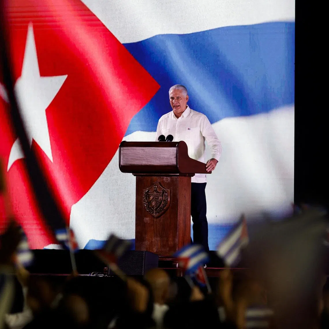 Cuba’s President Miguel Diaz-Canel speaks during a July 26 ceremony in Pinar del Rio, commemorating the 1953 uprising against US-backed dictator Fulgencio Batista that sparked the Cuban Revolution.