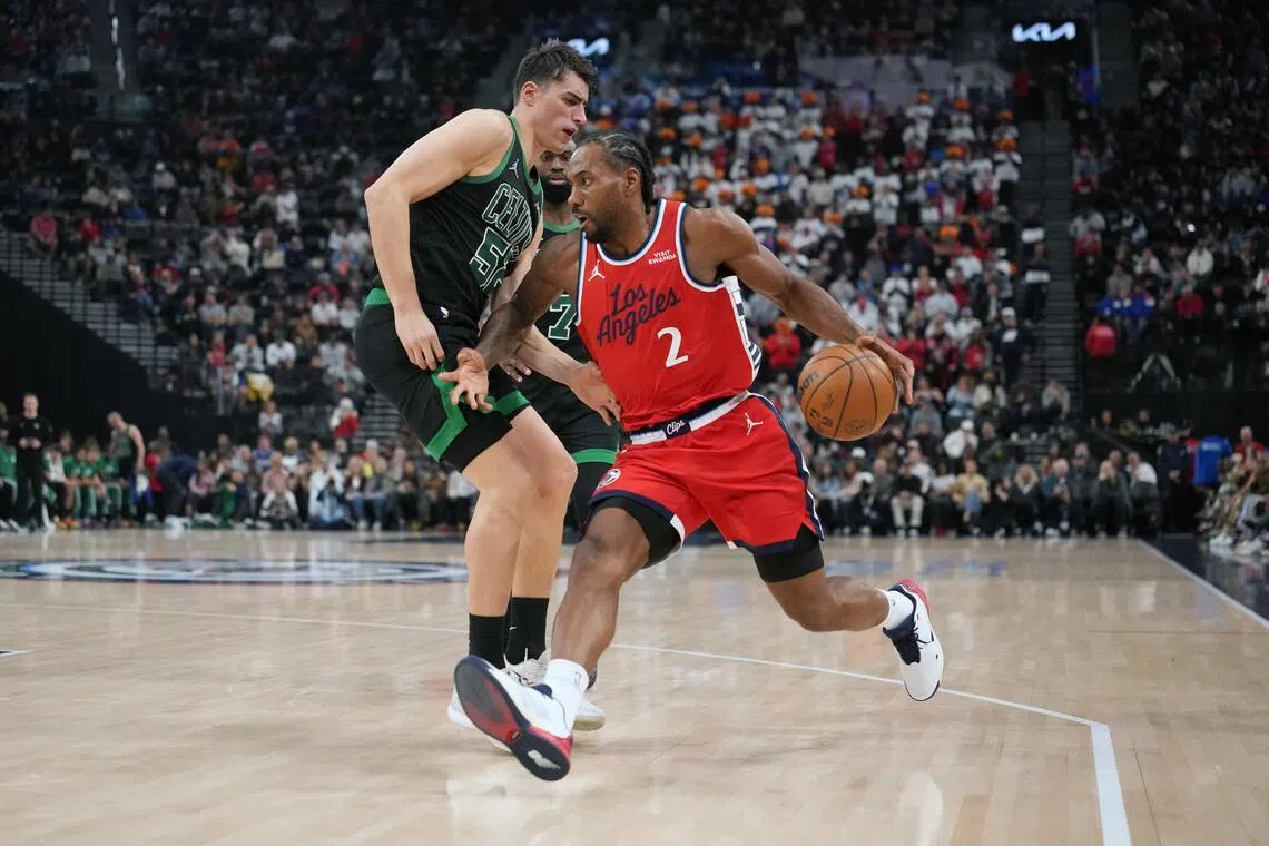 Kawhi Leonard, in action during the 146-115 NBA win against the Boston Celtics on Jan 3, has starred for the Los Angeles Clippers during their recent upturn of fortunes.