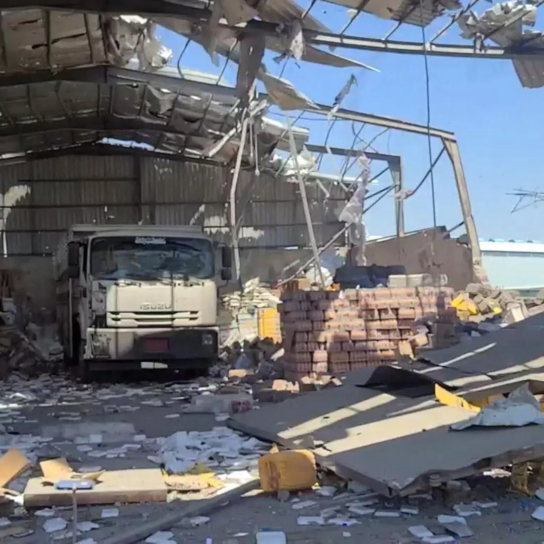 A handout screen grab taken from a video made available by the Houthis-run al-Masirah TV on Sept 27 shows damage to a market after it was targeted by an alleged airstrike by Saudi Arabia, on the outskirts of the south-west city of Taiz, Yemen.