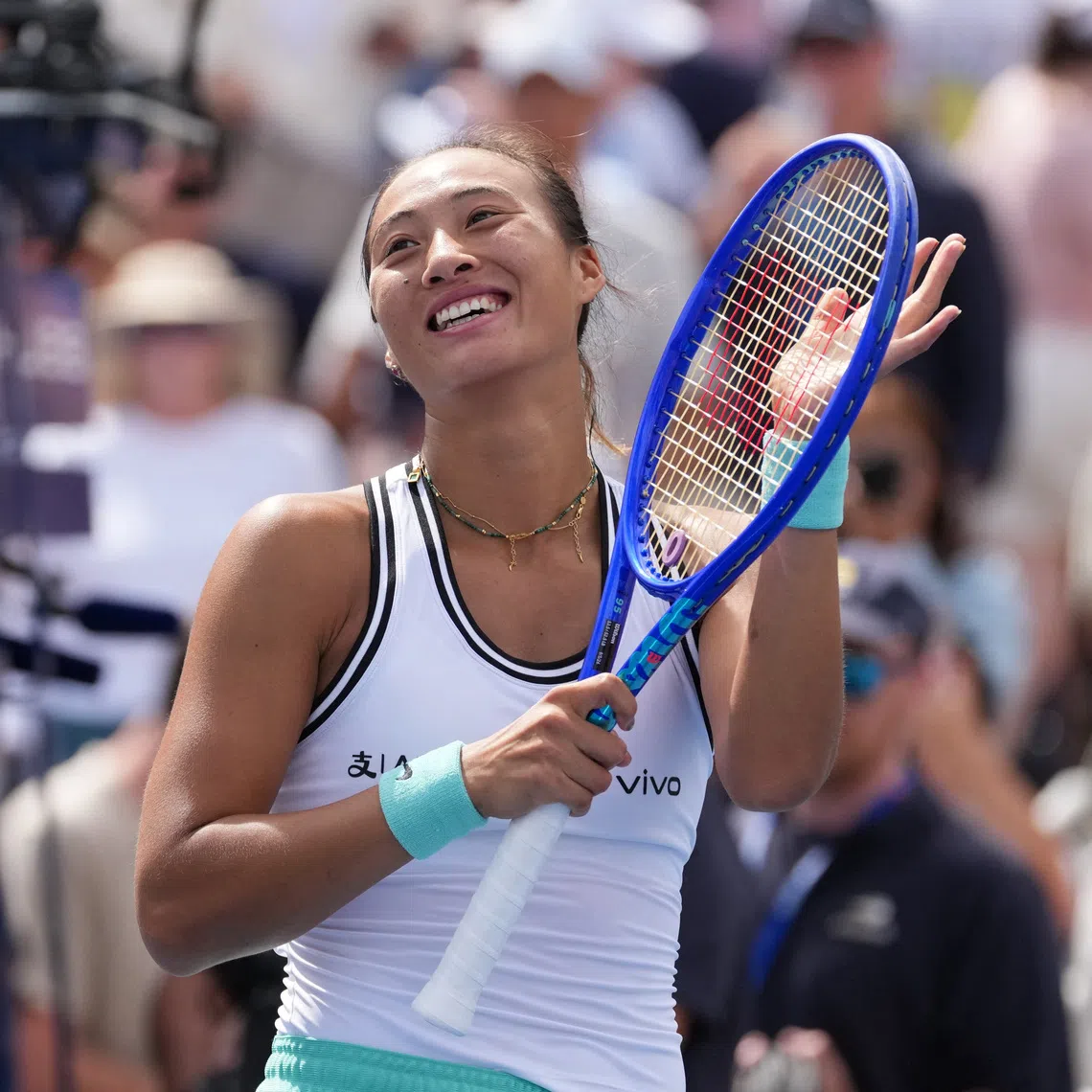 Tennis - U.S. Open - Flushing Meadows, New York, United States - September 5, 2026 China's Qinwen Zheng celebrates winning her third round match against Madison Keys of the U.S. IMAGN IMAGES via Reuters/Jerry Lai
