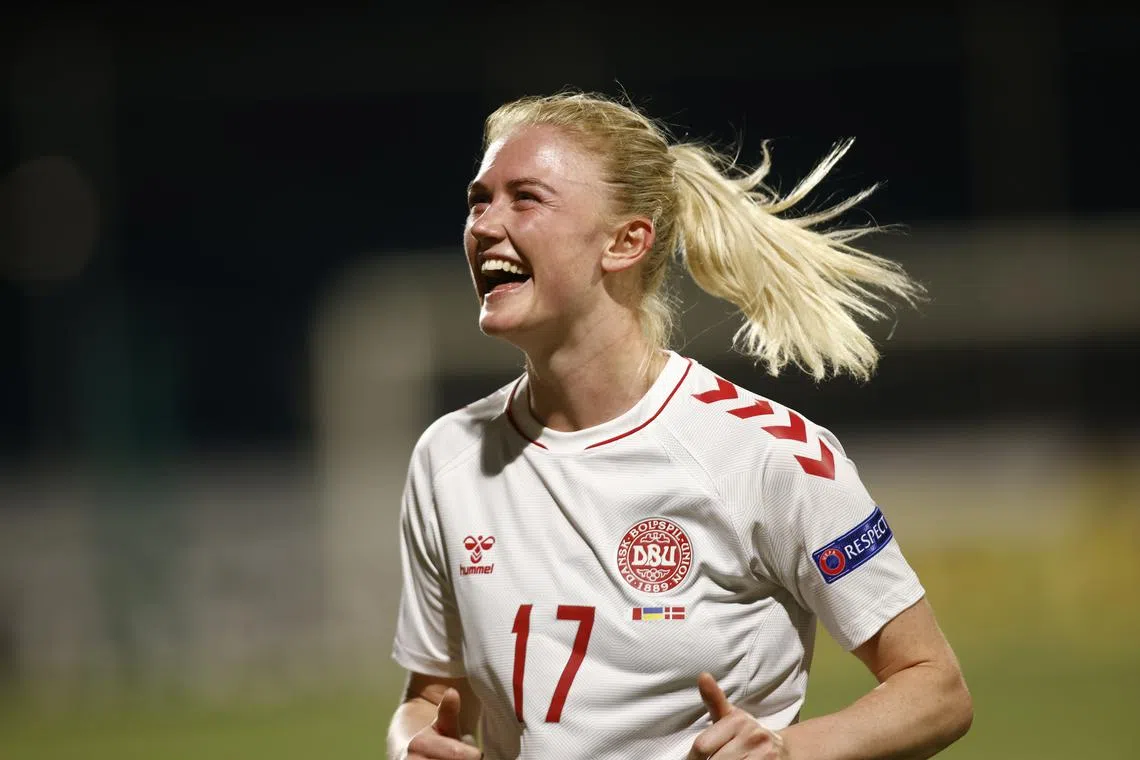 FILE PHOTO: Soccer Football - FIFA Women's World Cup - UEFA Qualifiers - Group E - Malta v Denmark - Centenary Stadium, Ta' Qali, Attard, Malta - April 8, 2022  Denmark's Rikke Madsen celebrates after the match REUTERS/Darrin Zammit Lupi/File Photo