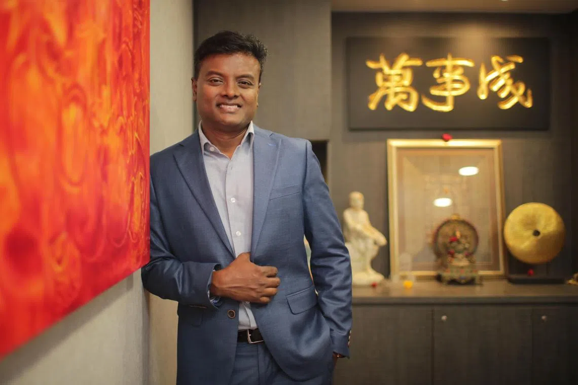 ST20230224_202320025394 : Gin Tay/ awmaestro/ Woo Shi Yun Alyssa/
Profile of Mr Parthiban Murugaiyan, chairman and managing director of Maestro Productions, a Singapore-based concert promotion and events company photographed at his Serangoon office on Feb 24, 2023.