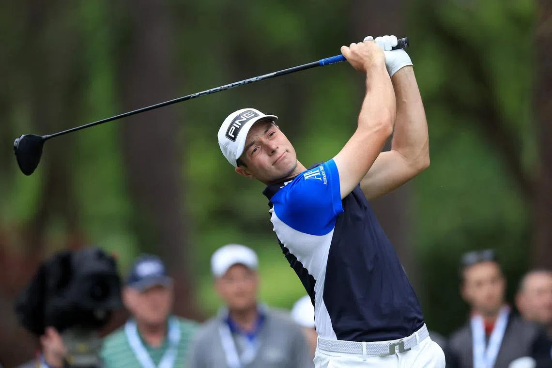 Viktor Hovland firing a seven-under 64 to take a one-shot clubhouse lead on Thursday as play was suspended at the PGA Tour’s RBC Heritage tournament in South Carolina.