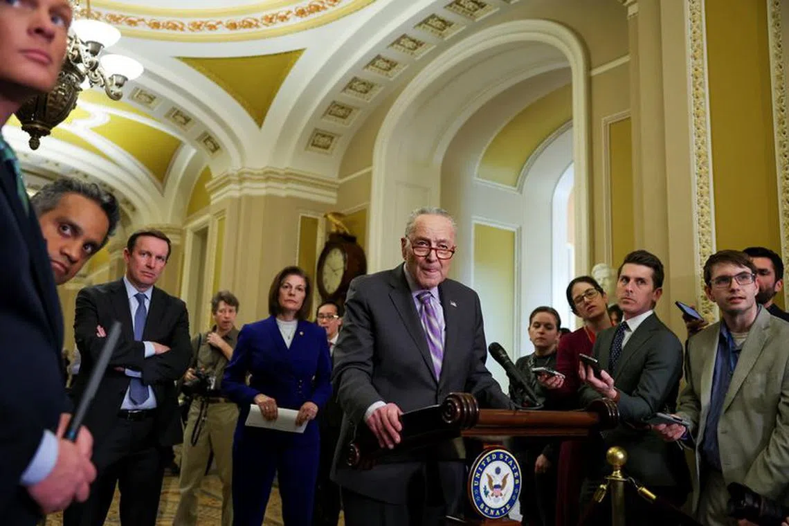 U.S. Senate Majority Leader Chuck Schumer (D-NY) listens to questions during the weekly Democratic Caucus lunch press conference at the U.S. Capitol building in Washington, U.S., February 6, 2024. REUTERS/Amanda Andrade-Rhoades