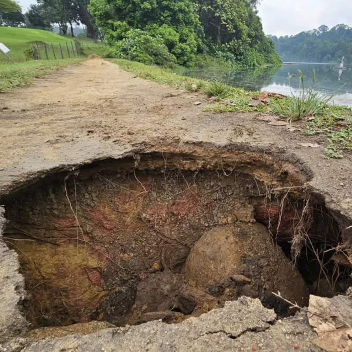 In a post shared on Facebook group Singapore Wildlife Sighting, the hole is seen photographed next to a body of water.