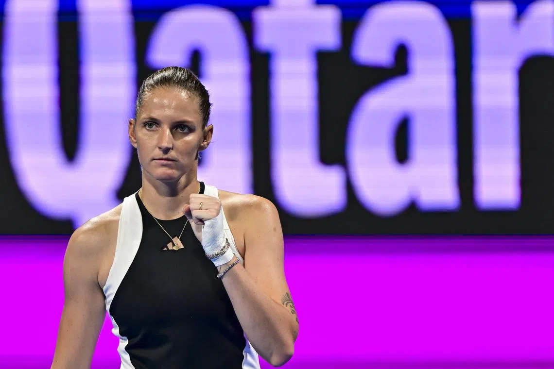 Karolina Pliskova of the Czech Republic in action against Japan's Naomi Osaka.