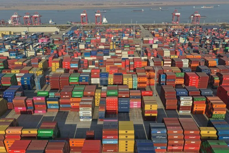 Containers at Longtan port in Nanjing in January offer a snapshot of the volume of Chinese exports  that resulted in over US$1 trillion in trade surplus in 2025. .