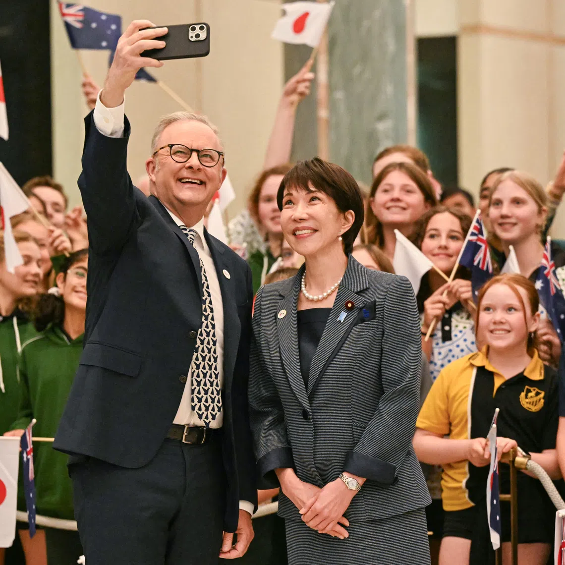 Tokyo played down the comments by Australian Prime Minister Anthony Albanese (left) about melons gifted to him by his Japanese counterpart, Japan’s Prime Minister Sanae Takaichi, stressing the leaders’ good relationship.