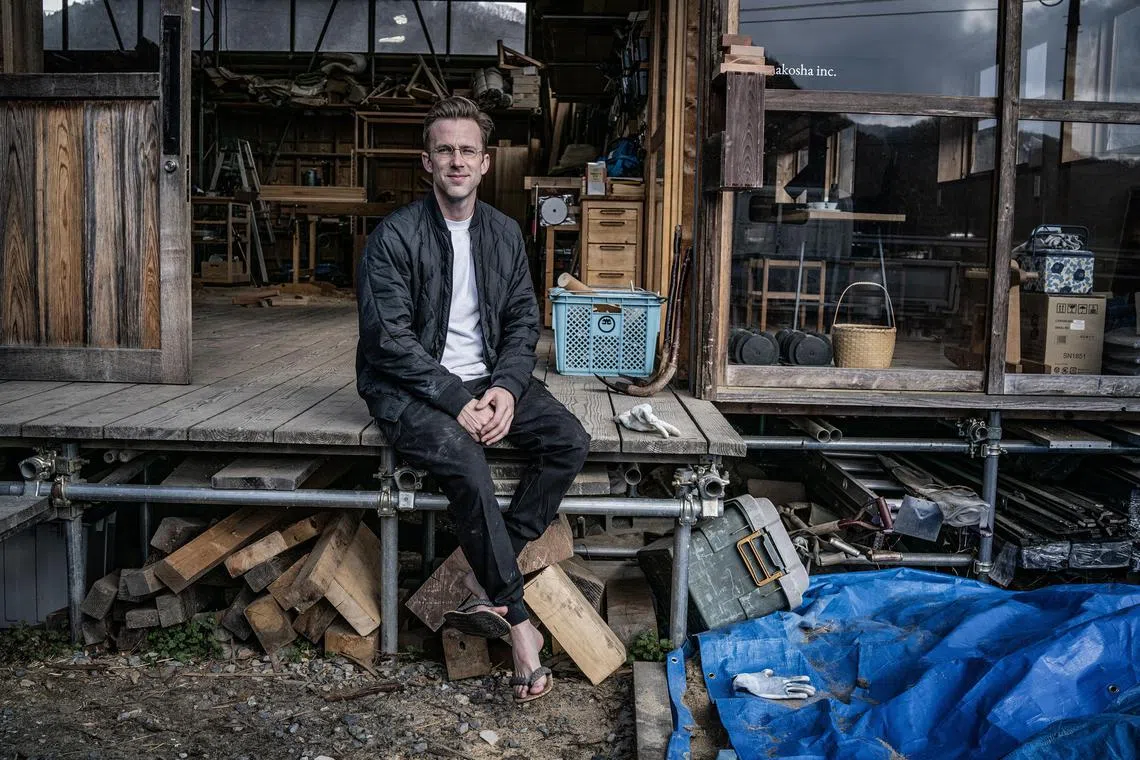 Mr Jon Stollenmeyer in Okayama, Japan, where he is a partner at Somakosha, a carpentry workshop. Following the advice of Zen masters, he endured months of rejection before finally getting his foot in the door. 