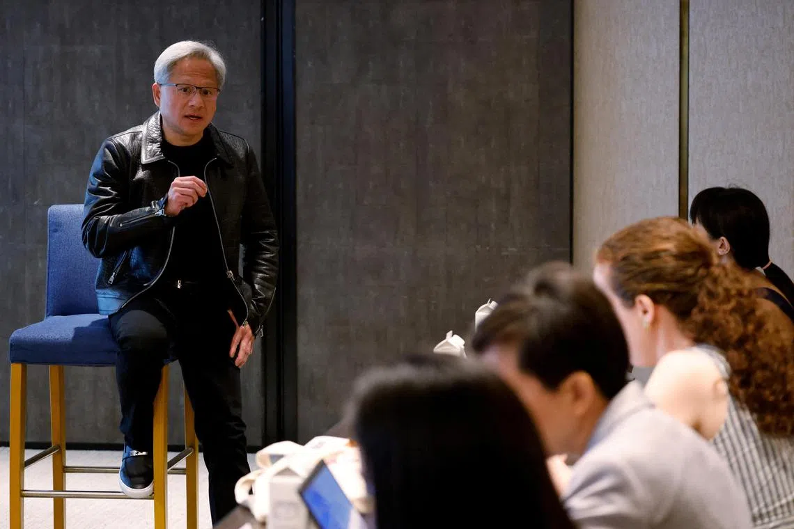 Nvidia chief executive Jensen Huang speaking at a roundtable in Singapore, on Dec 6.