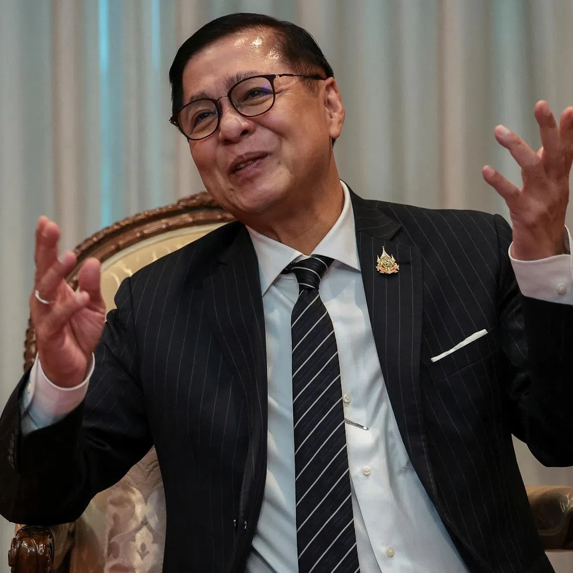 Thailand's Deputy Prime Minister and Foreign Minister Sihasak Phuangketkeow speaks during an exclusive interview with Reuters about Myanmar diplomacy and the upcoming ASEAN summit at the Ministry of Foreign Affairs, in Bangkok, Thailand, May 5, 2026. REUTERS/Chalinee Thirasupa