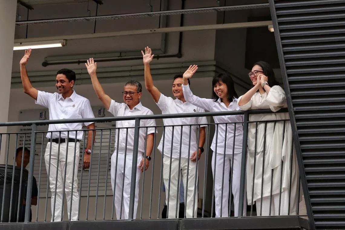 The PAP's East Coast GRC candidates (from left) Dinesh Vasu Dash, Edwin Tong, Tan Kiat How, Jessica Tan and Hazlina Abdul Halim.