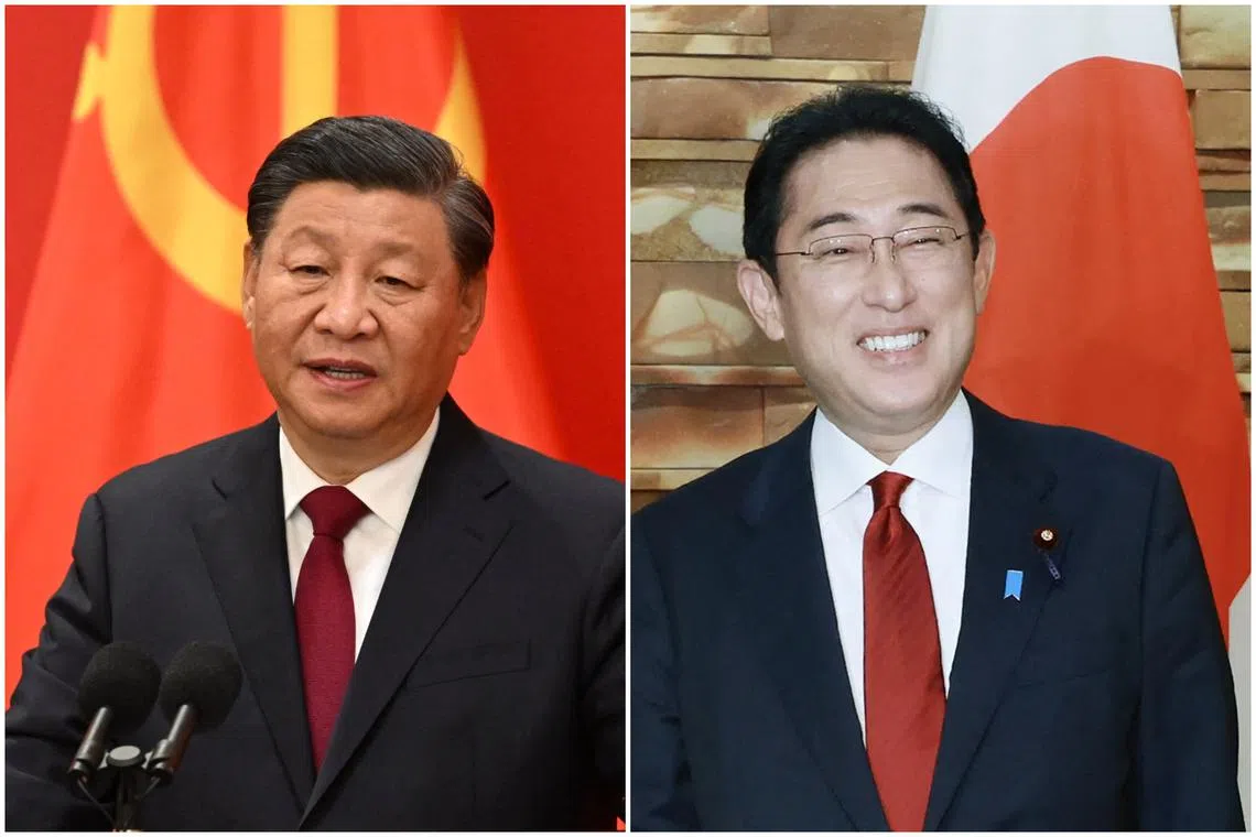 Chinese President Xi Jinping (left) and Japanese PM Fumio Kishida are scheduled to have a meeting at the Apec summit on Nov 17.