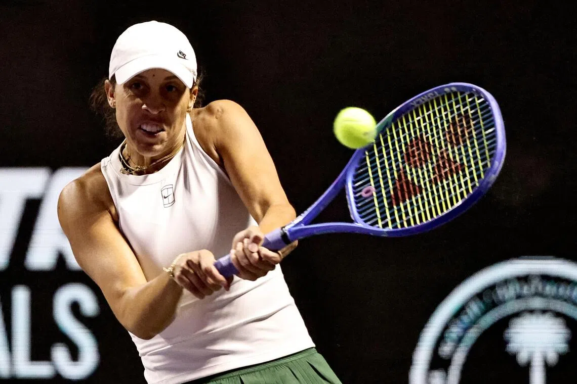 Madison Keys in action against Amanda Anisimova on Nov 3.