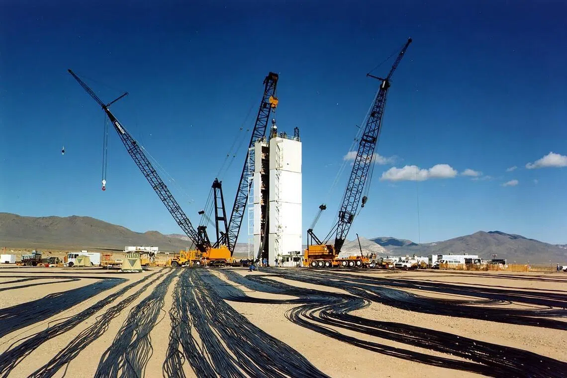 A shaft at the Nevada test site being prepared for an underground nuclear test in the early 1990s.