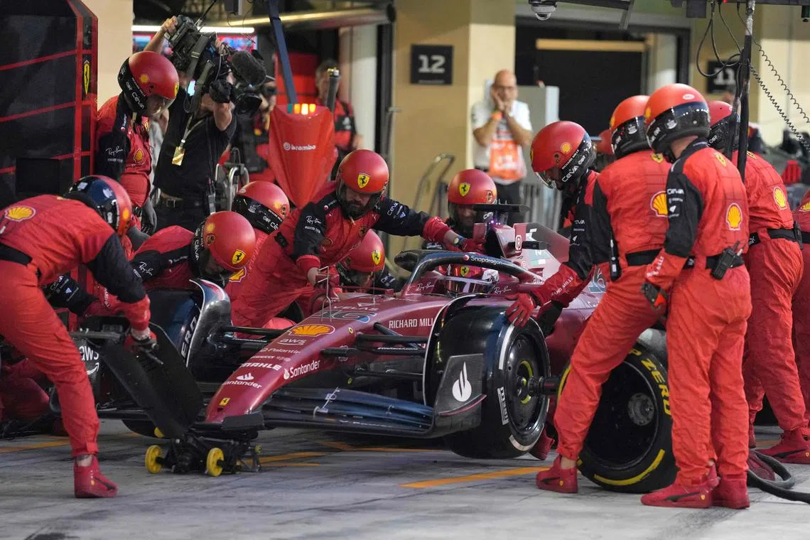 Ferrari's Monegasque driver Charles Leclerc pits during the Abu Dhabi Formula One Grand Prix at the Yas Marina Circuit on Nov 20, 2022.
